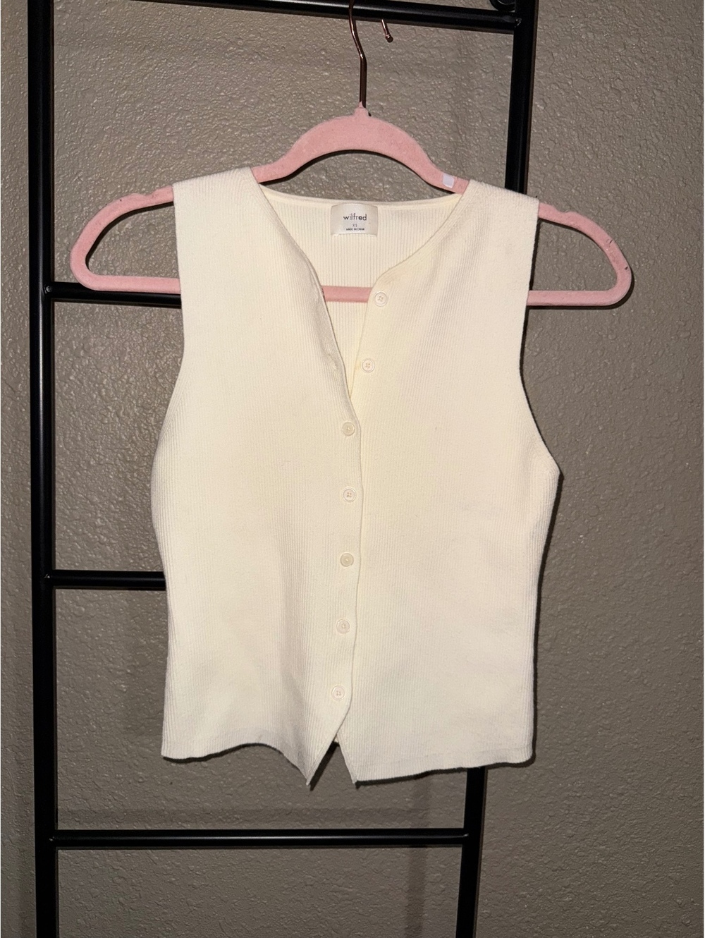 Aritzia Wilfred Ivory Ribbed Button-Front Knit Vest XS